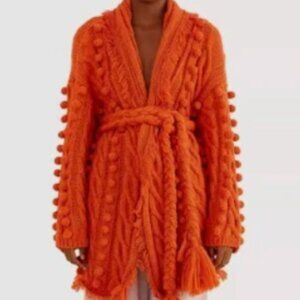 Oversize Farm Rio Orange Braided Knit Cardigan